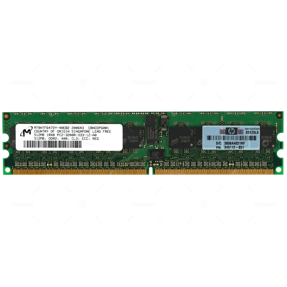 345112-851 HP MEMORY 512MB 1RX8 PC2 3200R DDR2 343055-B21