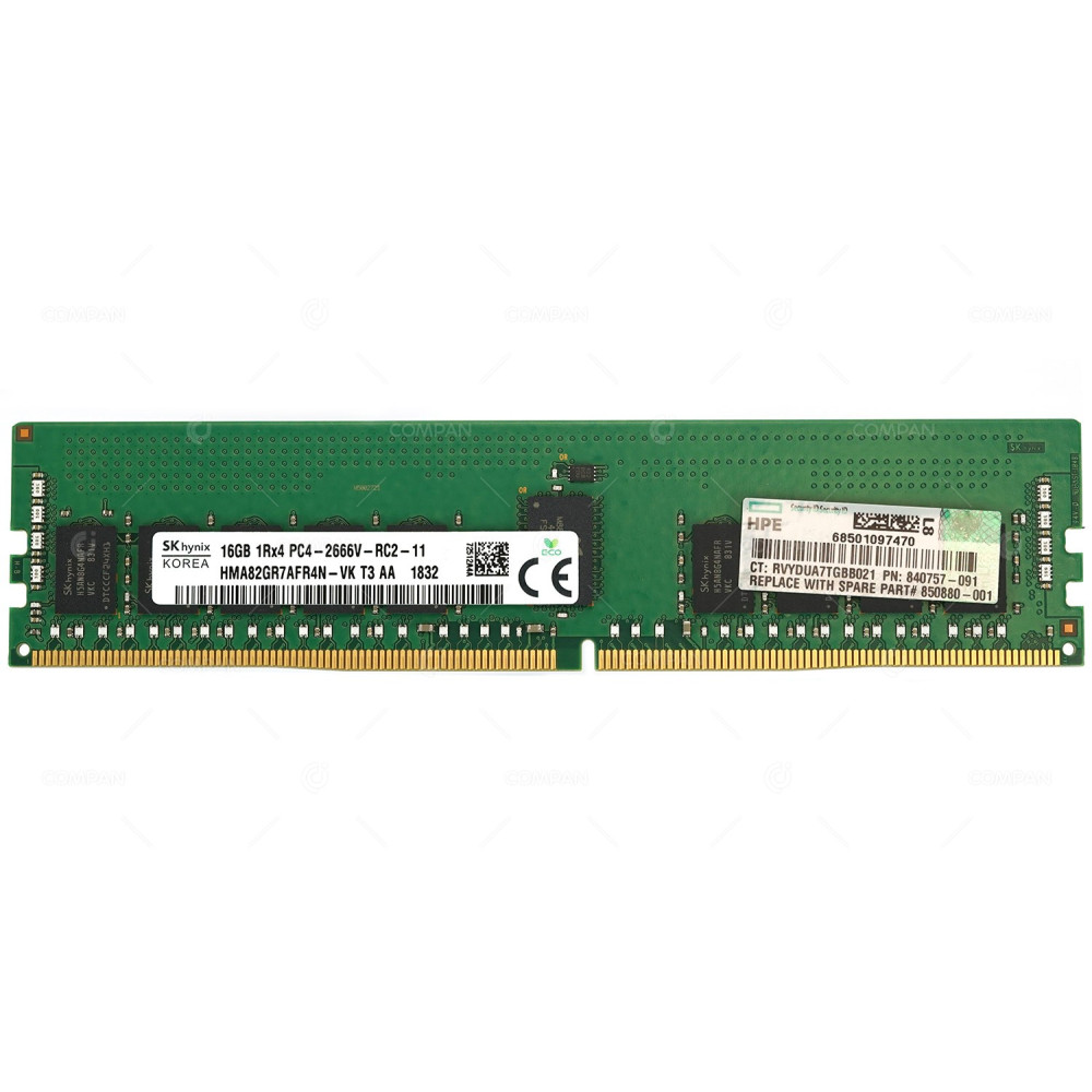 840757-091 HP MEMORY 16GB 1RX4 2666V ECC REG RDIMM DDR4 PC4-21333V