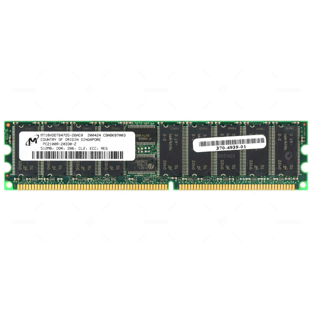 370-4939-01 SUN ORACLE MEMORY 512MB PC2100R 266MHZ 184 PIN DDR CL2 ECC RDIMM MT18VDDT6472G-26AC0