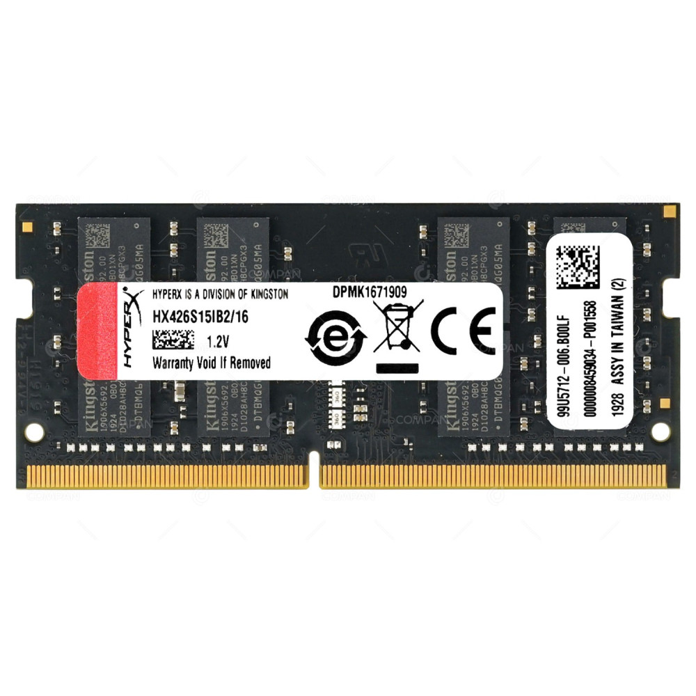 HX426S15IB2-16 HYPERX MEMORY 16GB 2RX8 PC4 2666V DDR4 21300V 260 PIN CL15 1.2V SODIMM UNBUFFERED NON ECC FOR LAPTOP HX426S15IB2/16, 99U5712-006.B00LF