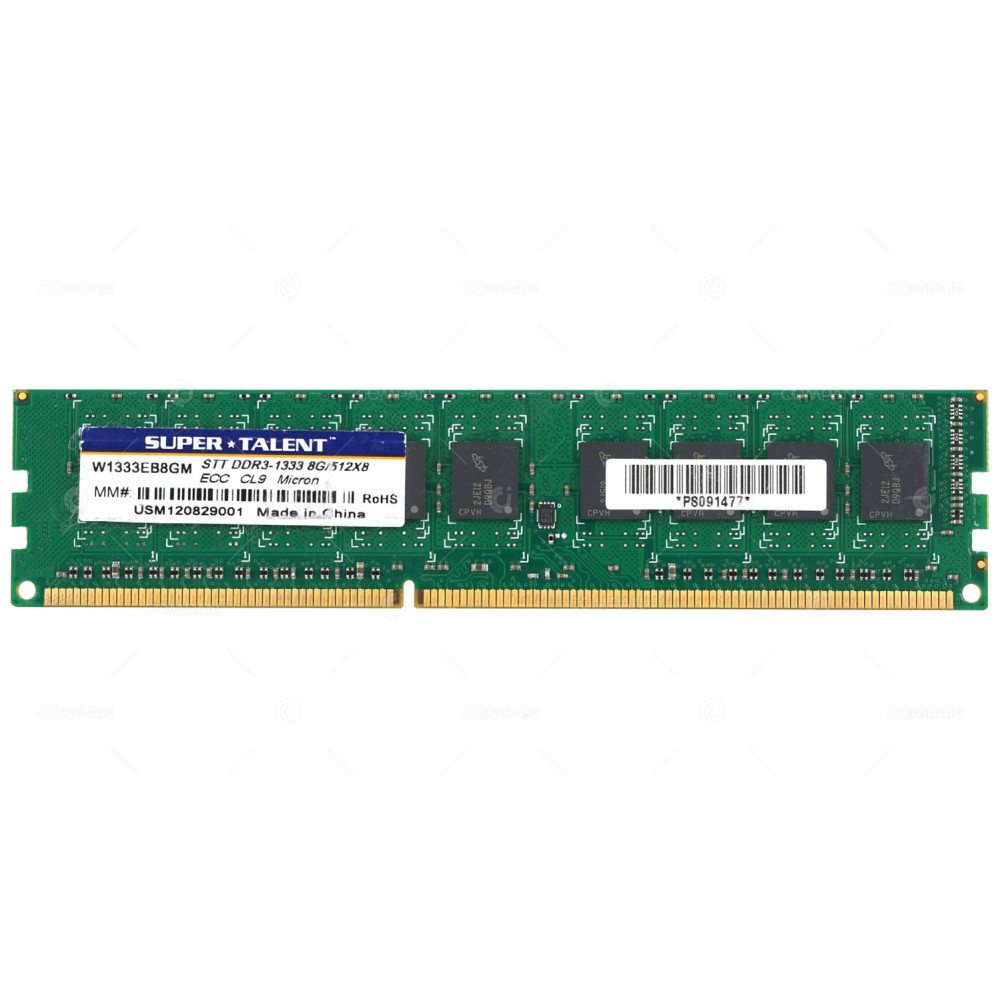 W1333EB8GM SUPER TALENT MEMORY 8GB 512X8 10600 PC3 MICRON CHIP 1333MHZ 240 PIN CL9 1.5V ECC UDIMM DDR3 USM120829001