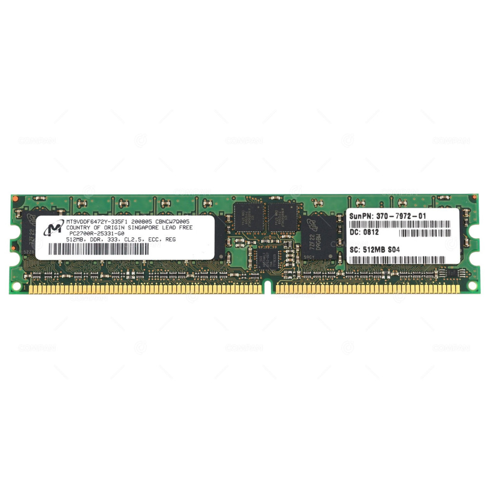 370-7972-01 SUN ORACLE MEMORY 512MB PC2700 184-PIN 333MHZ DDR CL2.5 ECC RDIMM MT9VDDF6472Y-335F1