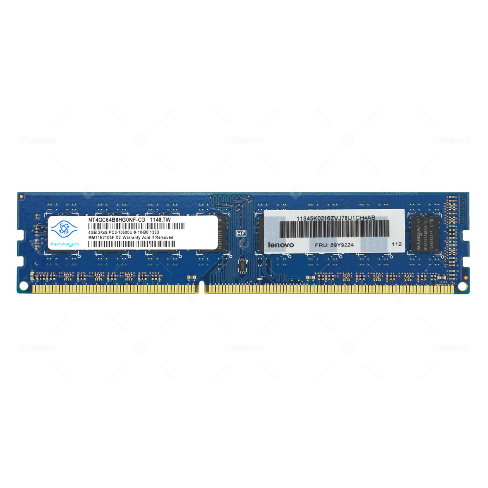 89Y9224 LENOVO MEMORY 4GB 2RX8 PC3 10600U 1333MHZ 240 PIN CL9 1.5V DIMM DDR3