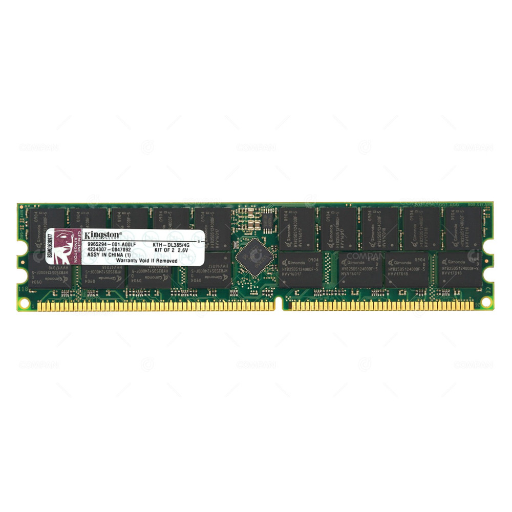 KTH-DL385-4G KINGSTON MEMORY 2GB 2RX4 PC 3200 400MHZ 184 PIN 2.6V CL3 ECC RDIMM KTH-DL385/4G, 9965294-001.A00LF