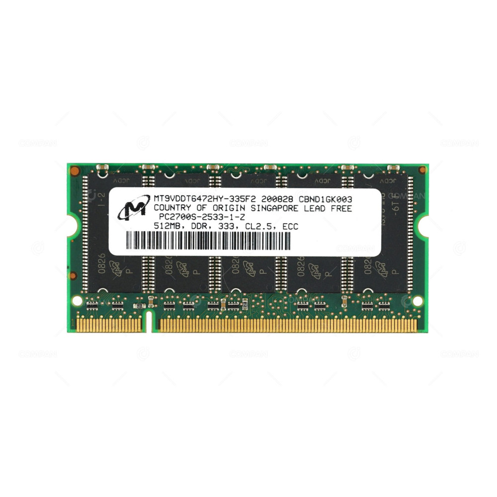 MT9VDDT6472HY-335F2 MICRON MEMORY 512MB PC2700S DDR 333MHZ 200 PIN CL2.5 ECC SDRAM ECC UNBUFFERED SO-DIMM -