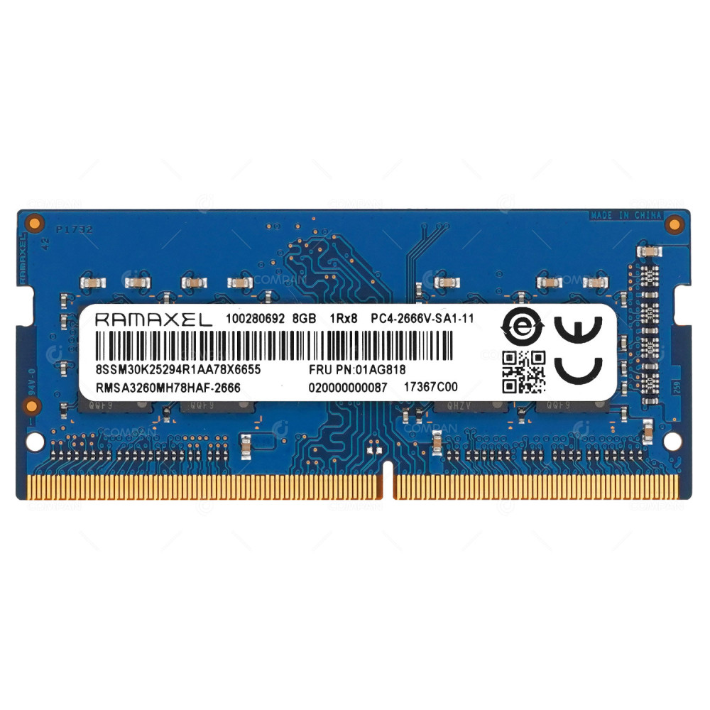 01AG818 IBM MEMORY 8GB 1RX8 PC4 2666V DDR4 21300V FOR LAPTOPS RMSA3260MH78HAF-2666