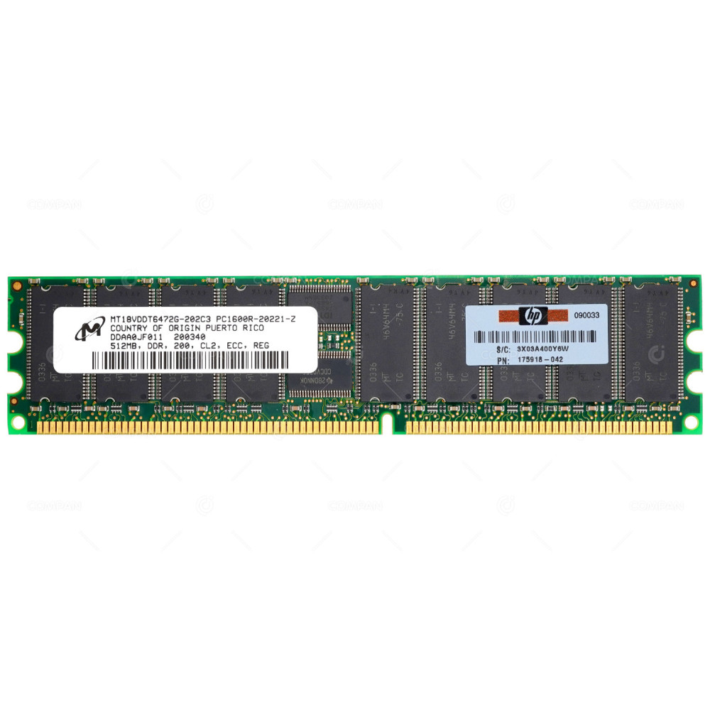 175918-001 HP 512MB DDR 200MHZ CL2 ECC MEMORY STICK FOR DL580 G2 MT18VDDT6472G-202C3