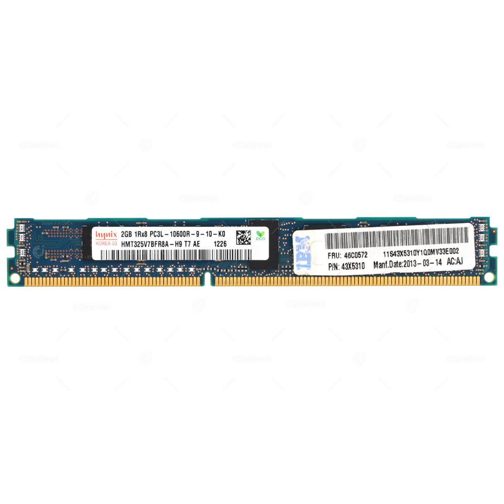 46C0572 IBM MEMORY 2GB 1RX8 PC3L 10600R DDR3 43X5310, HMT325V7BFR8A-H9