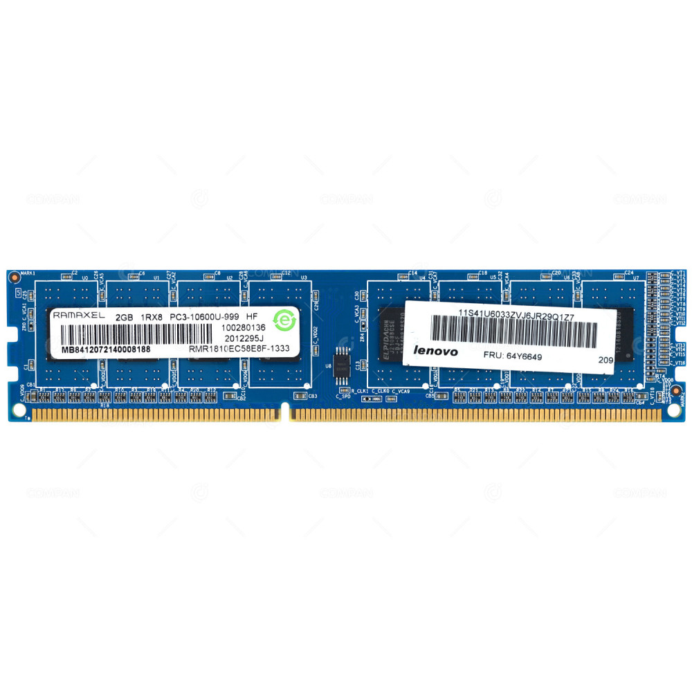 64Y6649 IBM MEMORY 2GB 1RX8 PC3 10600U 1333MHZ DDR3 RMR1810EC58E8F-1333