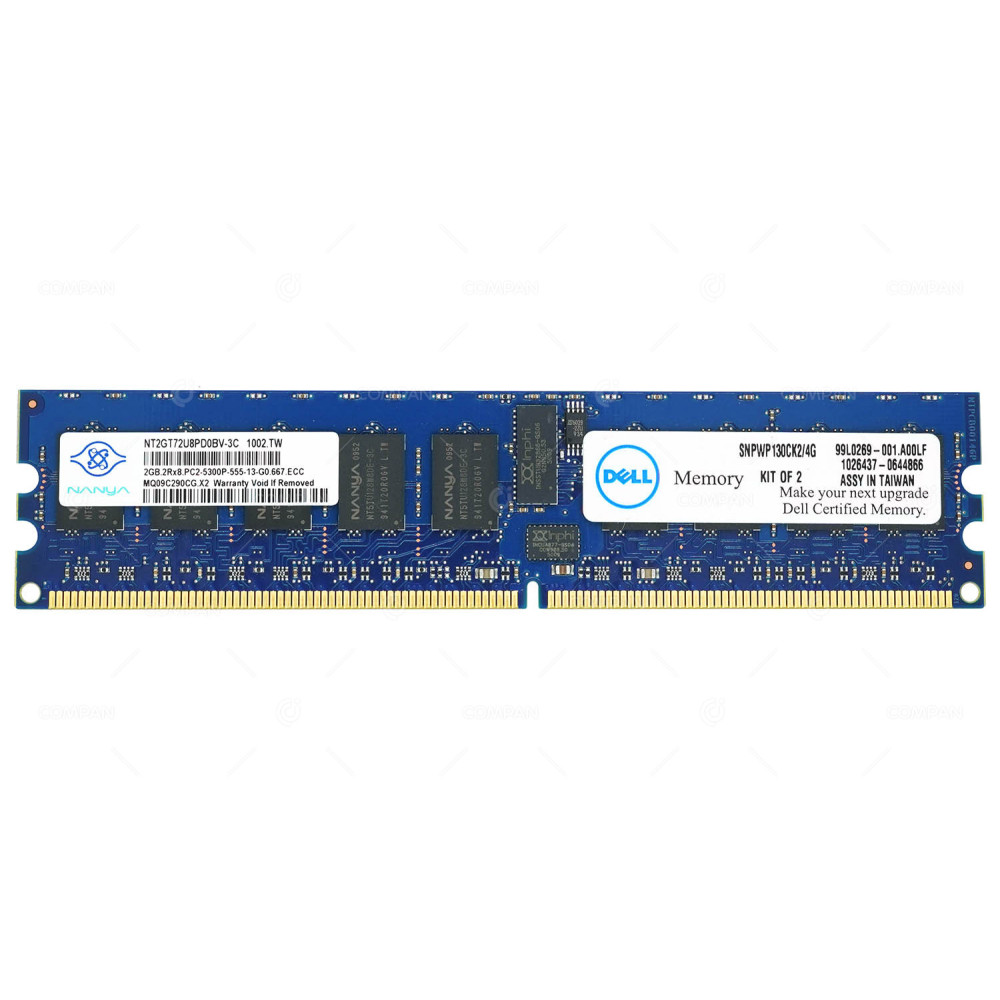 SNPWP130CK2-4G DELL MEMORY 2GB 2RX8 PC2 5300P DDR2 SNPWP130CK2/4G, NT2GT72U8PD0BV-3C
