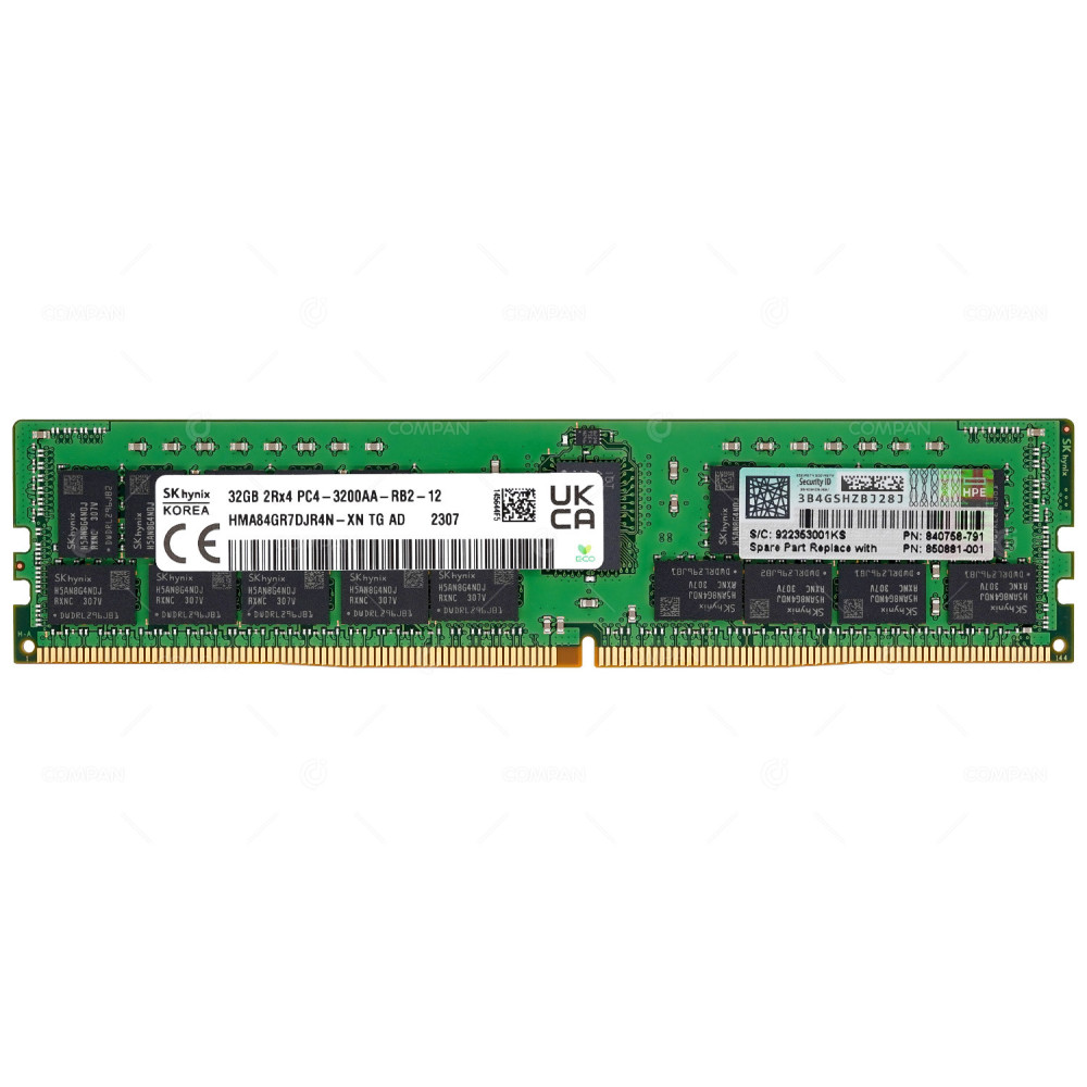 840758-791  HP DDR4 32GB 2RX4 PC4-25600 3200MHZ RDIMM CAS 22-22-22