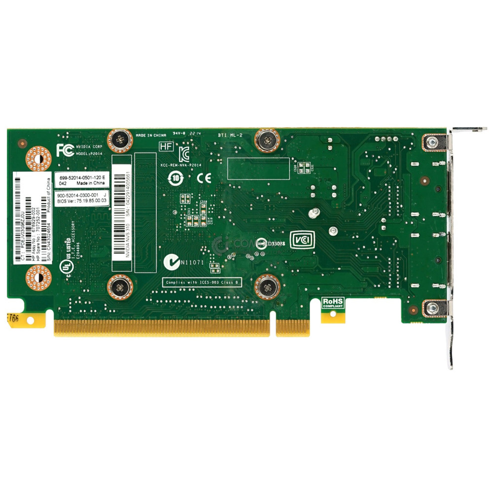 707252-001 LP HP NVIDIA NVS 310 512MB PCI-E X16 DUAL PORT GRAPHICS CARD 678929-002, NVS 310, 699-52014-0501-120, 900-52014-0300-001
