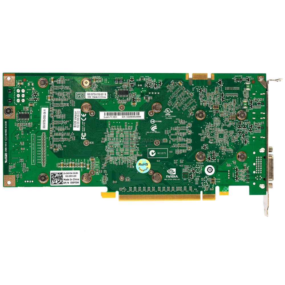 X9YDW DELL NVIDIA QUADRO FX3800 1GB 256-BIT GDDR3 PCI-E GRAPHICS CARD 600-50755-0500-104, 900-50755-0100-001, DCV-00697-N5-GP