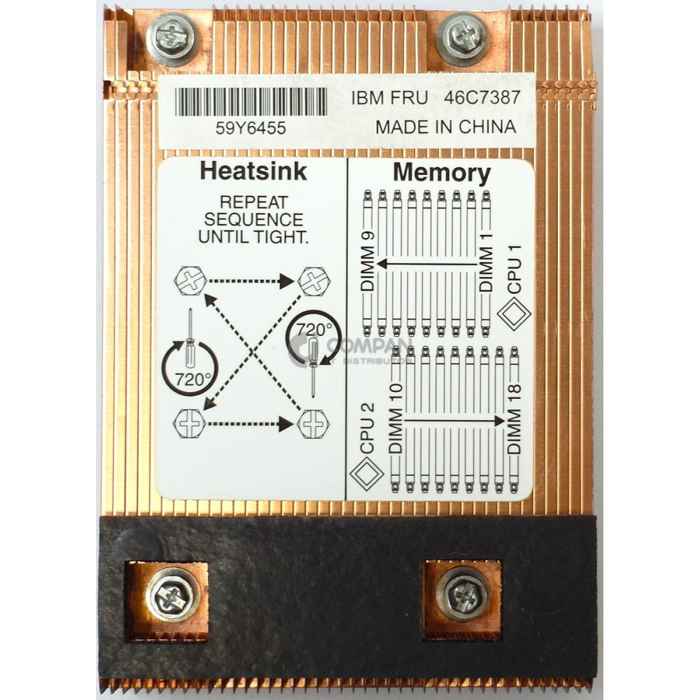 46C7387 IBM HEATSINK FOR BLADECENTER HS22V CPU1 59Y6455
