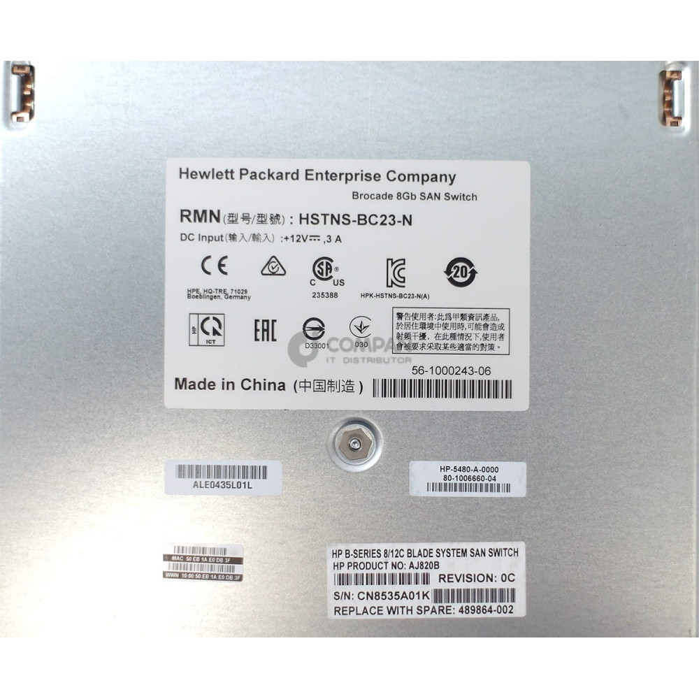 489864-002 BROCADE 8/12C SAN SWITCH FOR HPE BLADESYSTEM C-CLASS AJ820B