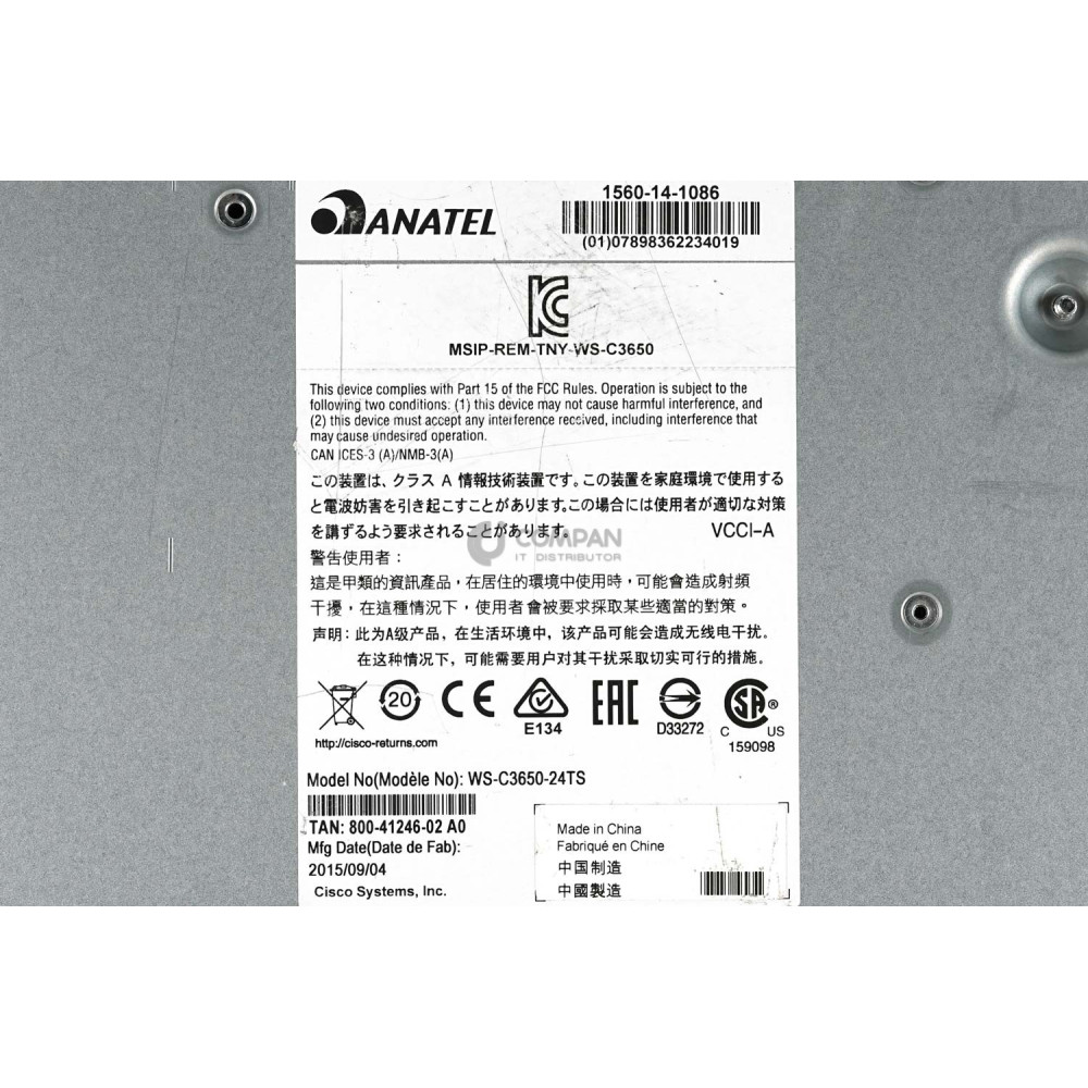 WS-C3650-24TS-L CISCO CATALYST 3650 24-PORT GIGABIT ETHERNET 4-PORT 1GB SFP SWITCH WITH DAMAGED CASE