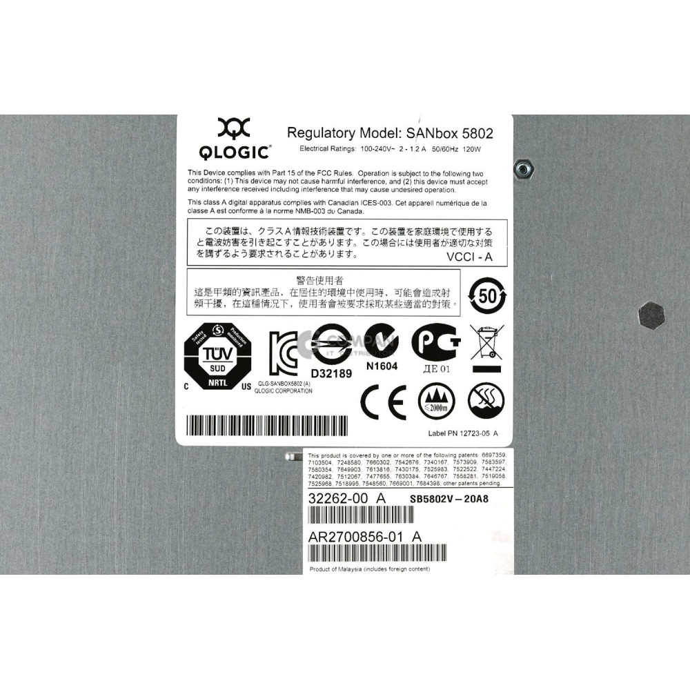 SB5802V-20A8 QLOGIC SANBOX 5802 20-PORT (8 ACTIVE ) 8GB FIBRE CHANNEL
