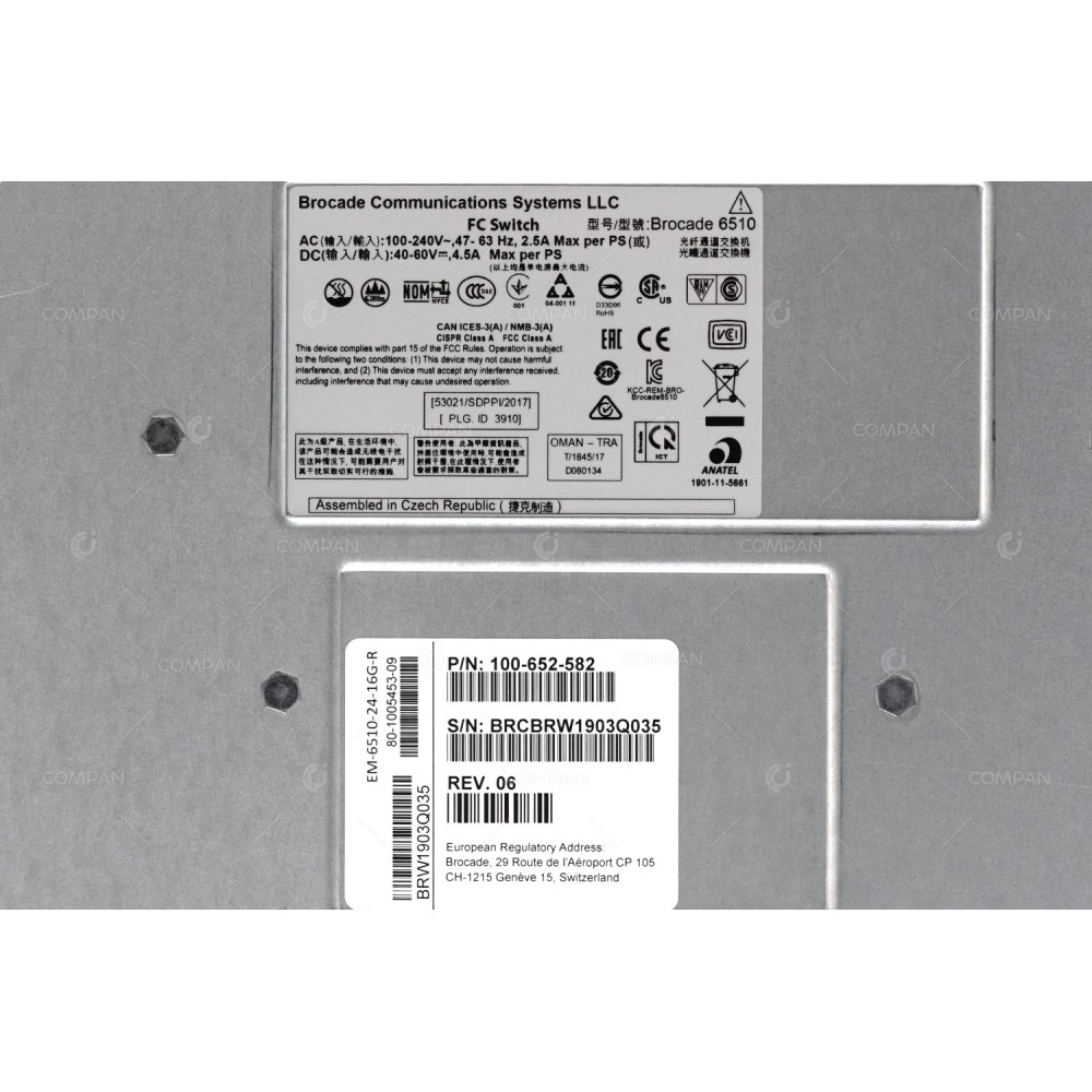 100-652-596 EMC BROCADE DS-6510 48-PORT 16GB FIBRE SWITCH 24-PORTS ACTIVE