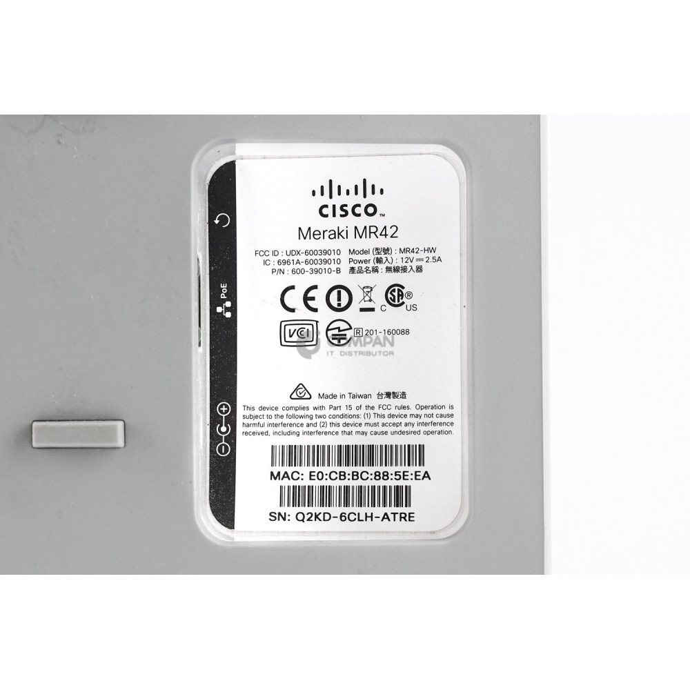 600-39010-B CISCO MERAKI MR42 WIRELESS ACCESS POINT CLAIMED