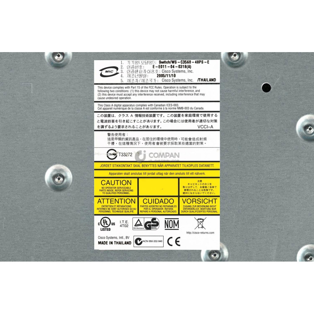 WS-C3560-48PS-E CISCO CATALYST 3560 48-PORT 100MB RJ-45 4-PORT 1GB SFP SWITCH