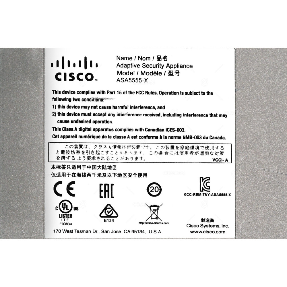ASA5555 CISCO ASA 5555-X 8 PORT 1GB ETHERNET ADAPTIVE SECURITY APPLIANCE