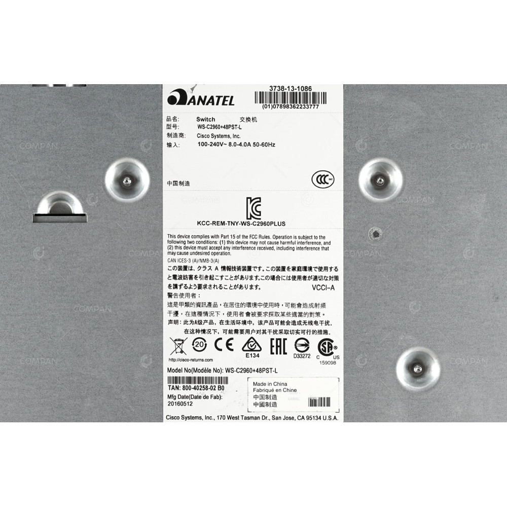 WS-C2960+48PST-L CISCO CATALYST 2960 48 PORT 100MB ETHERNET POE 2 PORT 1GB SFP SWITCH