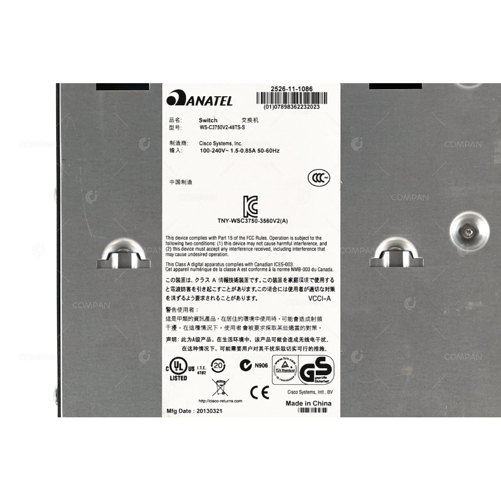 WS-C3750V2-48TS-S CISCO CATALYST 3750 V2 48-PORT RJ-45 100MB 4 PORT 1GB SFP