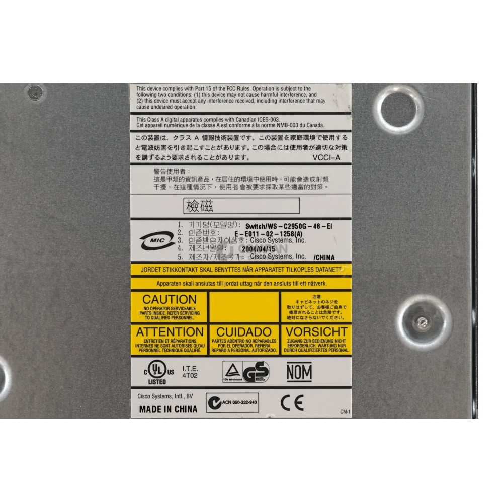 WS-C2950G-48-EI CISCO CATALYST 2950 48PORT 10/100 + 2X 100/1000 SWITCH