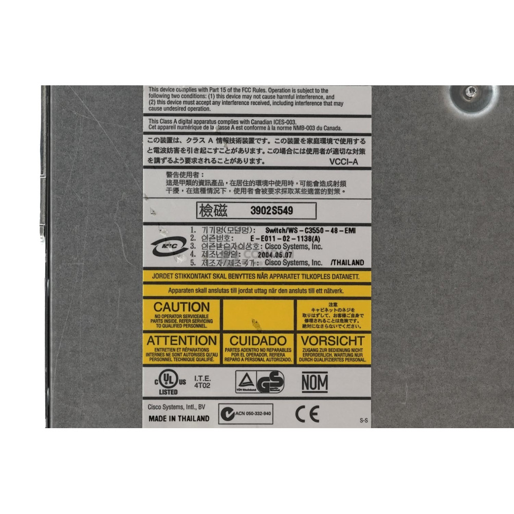 WS-C3550-48-EMI CISCO CATALYST 3550 48 PORT 100MB RJ-45 2 PORT 1GB GBIC SWITCH