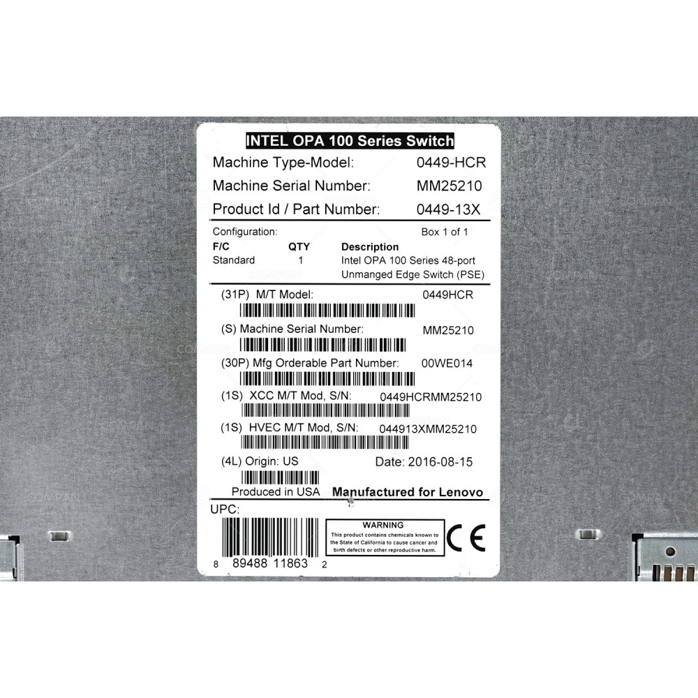 0449-HCR LENOVO INTEL OPA 100 48 PORT 100GB QSFP28 PORT SIDE EXHAUST SWITCH