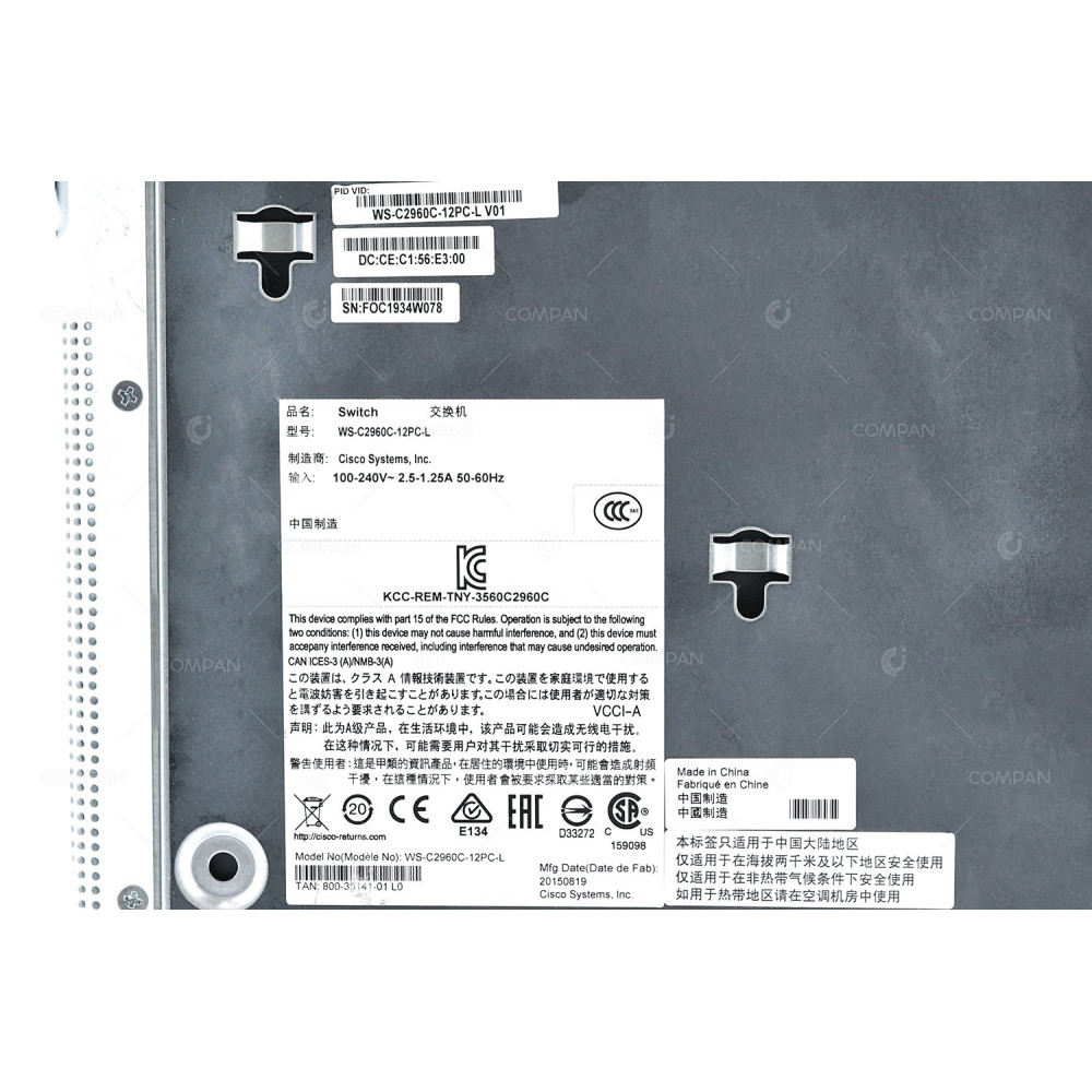 WS-C2960C-12PC-L CISCO CATALYST 2960C 12PORT 100MB RJ-45 2PORT 1GB SFP SWITCH