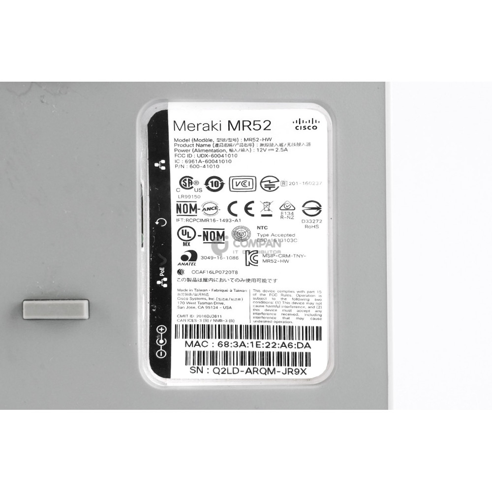 600-41010 CISCO MERAKI MR52-HW WIRELESS ACCESS POINT CLAIMED  6961A-60041010