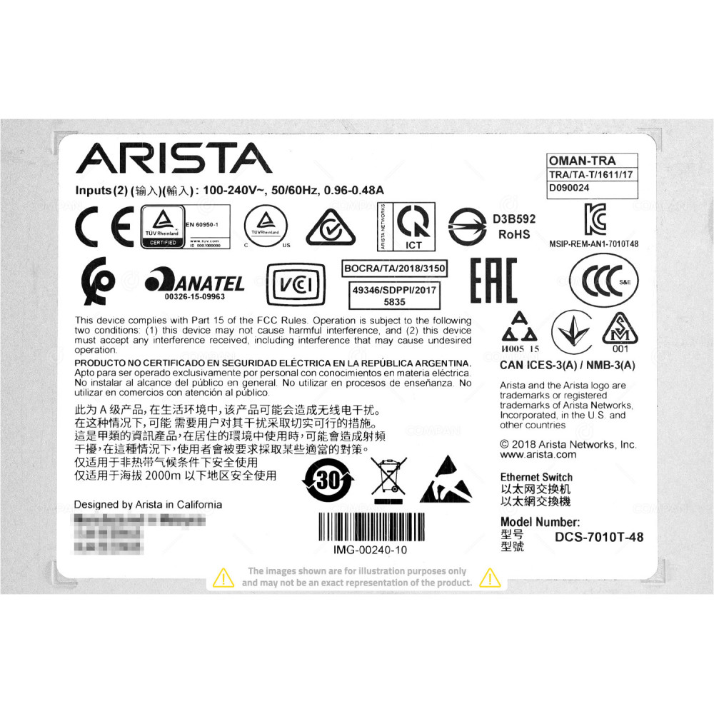 Arista DCS-7010T-48 48x RJ-45 1Gb 4x SFP+ 10Gb - Ethernet Switch