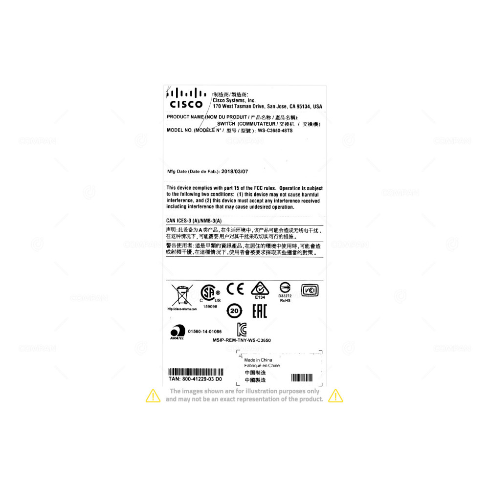 Cisco Catalyst WS-C3650-48TS-S 48x RJ-45 1Gb 4x SFP 1Gb Ethernet Switch