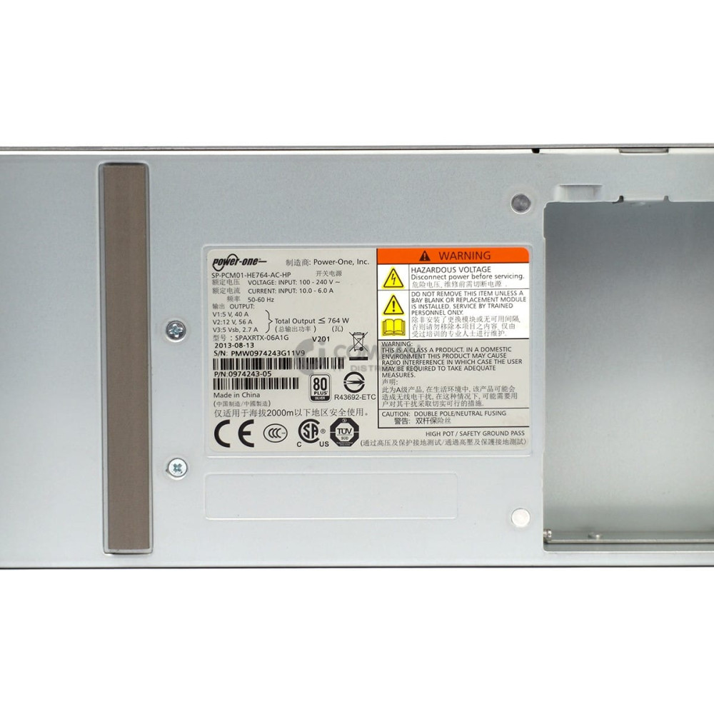 0974243-05 HPE 764W 80+ SILVER POWER SUPPLY FOR HPE 3PAR STORESERV 7200 7400