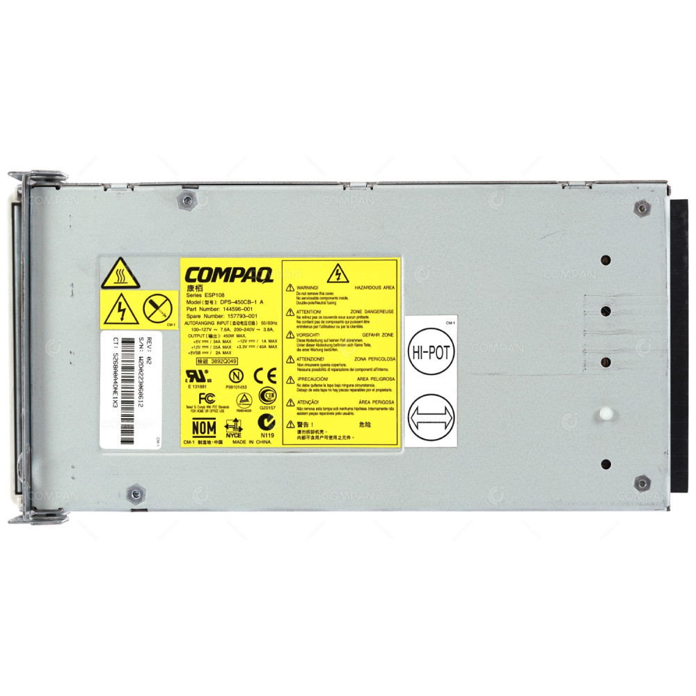 157793-001 HP 450W POWER SUPPLY FOR HP PROLIANT ML350 ML530 ML570 G1