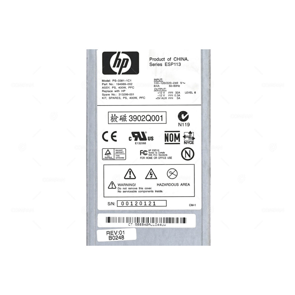 313299-001 HP 400W POWER SUPPLY FOR HP PROLIANT DL380 G3