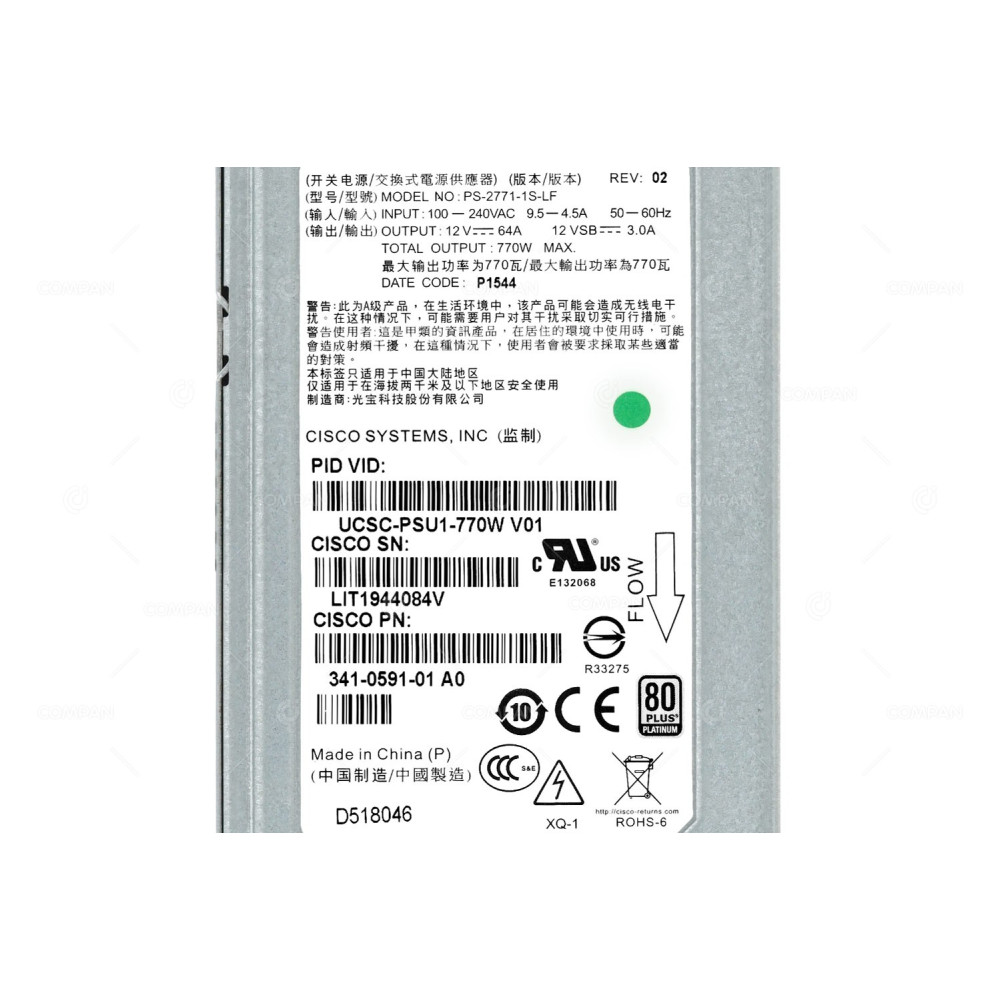 341-0591-01 CISCO 770W 80 PLUS PLATINUM POWER SUPPLY HOT PLUG