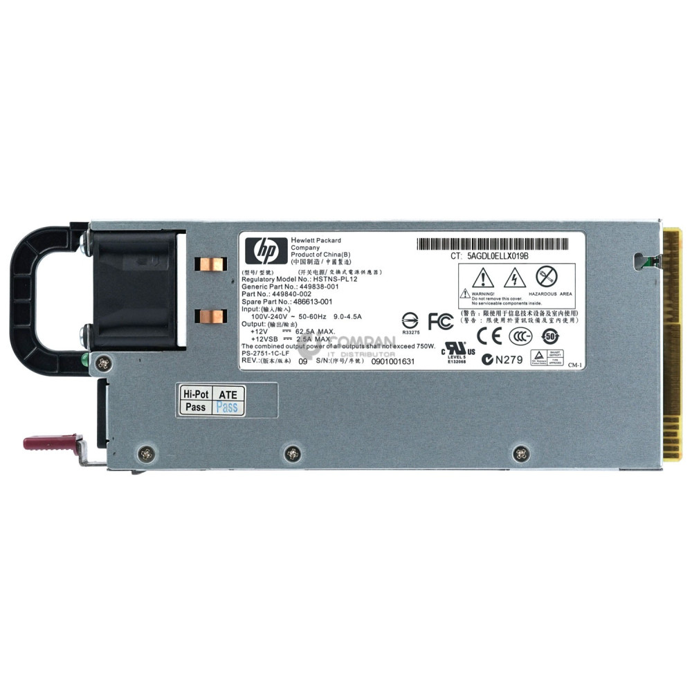 486613-001 HP 750W POWER SUPPLY FOR HP PROLIANT DL180 DL185 G5