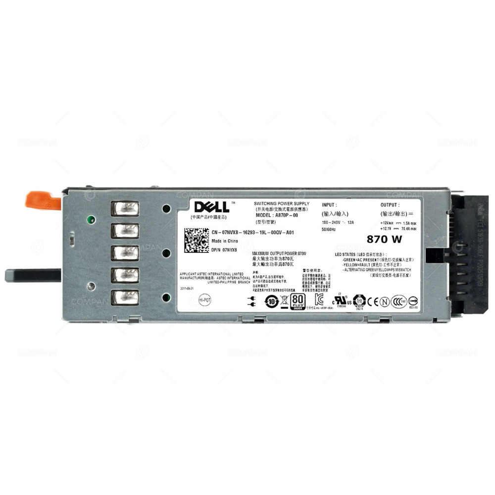 7NVX8 DELL 870W 80 PLUS SILVER PSU FOR DELL POWEREDGE T610 R710