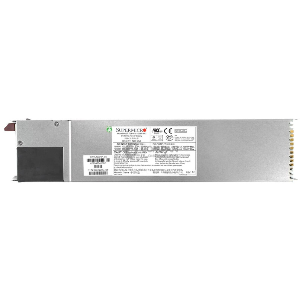 PWS-1K21P-1R SUPERMICRO 1200W POWER SUPPLY 1U GOLD LEVEL FOR REDUNDANT MODULE CS300 ES1