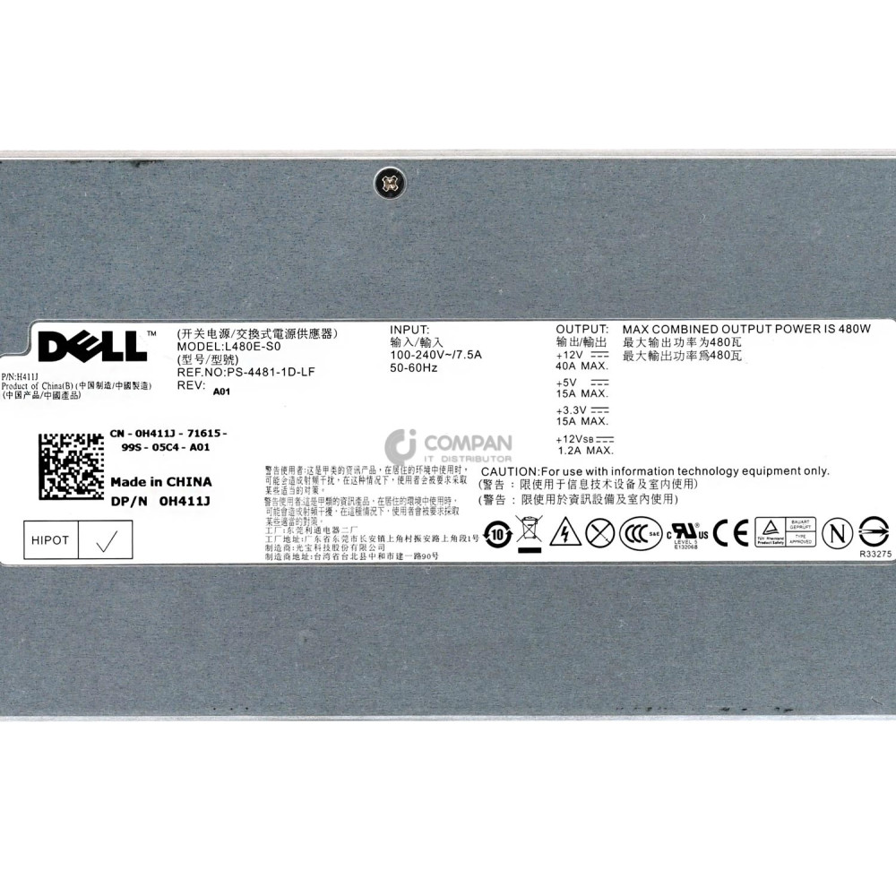 H411J DELL 480W POWER SUPPLY FOR DELL POWEREDGE R410 R415 R510 G11