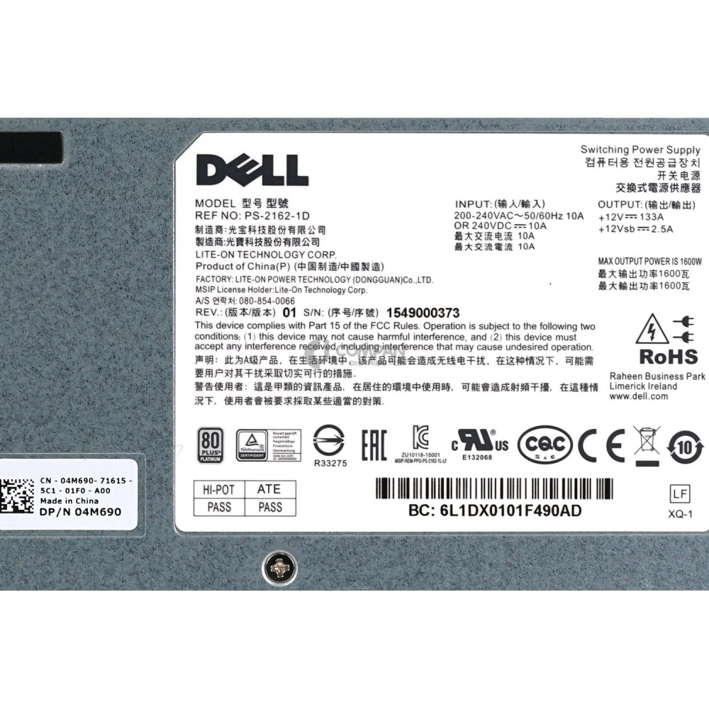4M690 DELL 1600W 80PLUS PLATINUM POWER SUPLLY FOR DELL POWEREDGE C6320