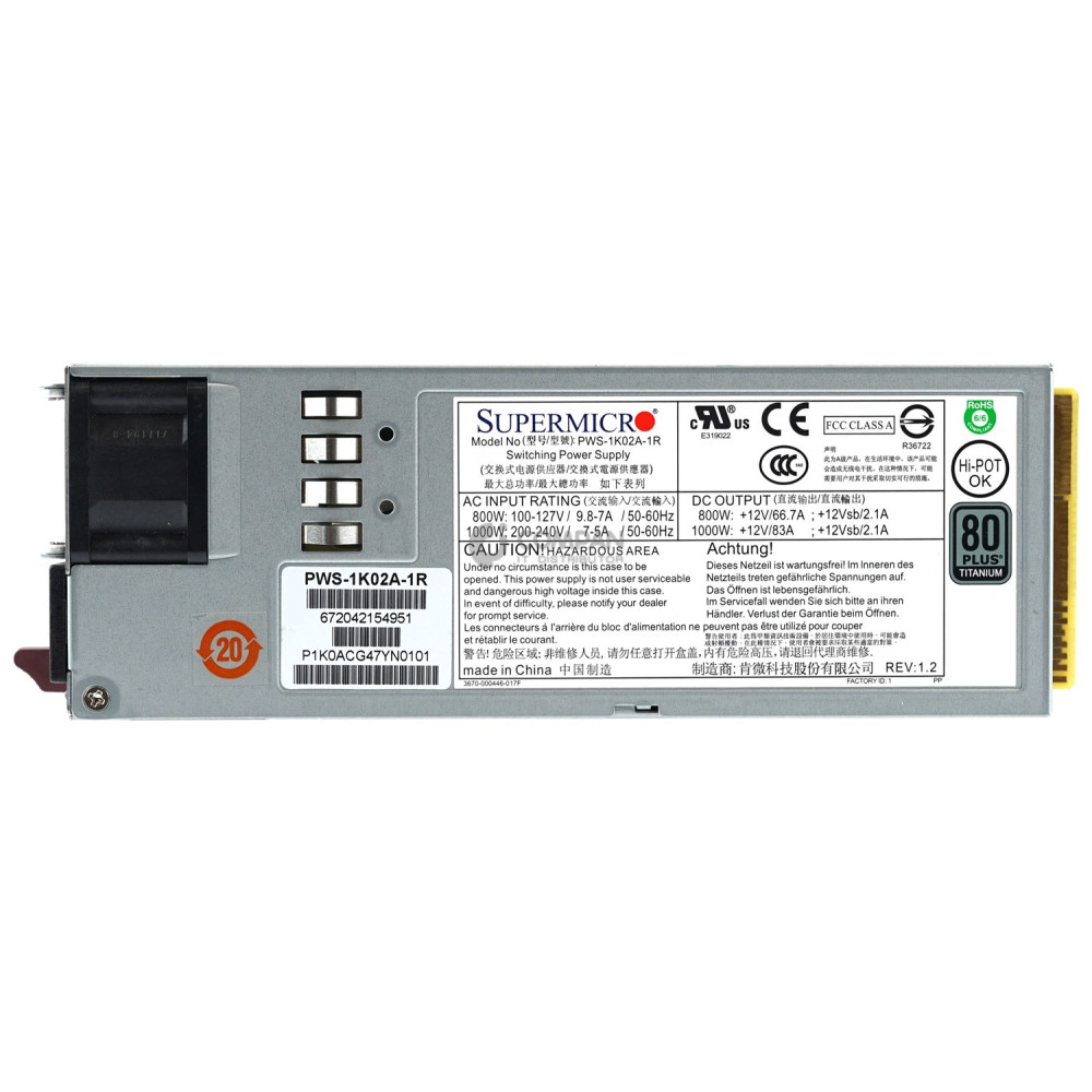 PWS-1K02A-1R SUPERMICRO 1000W 80PLUS TITANIUM POWER SUPPLY