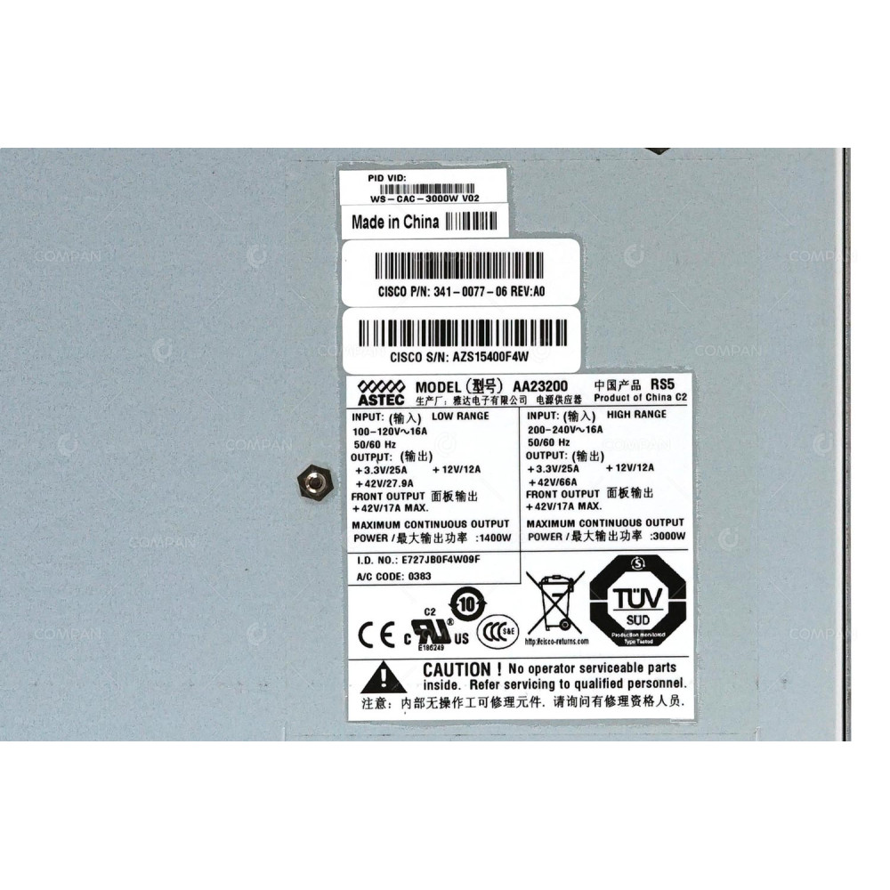 WS-CAC-3000W CISCO 3000W POWER SUPPLY FOR CISCO CATALYST 6009 CHASSIS