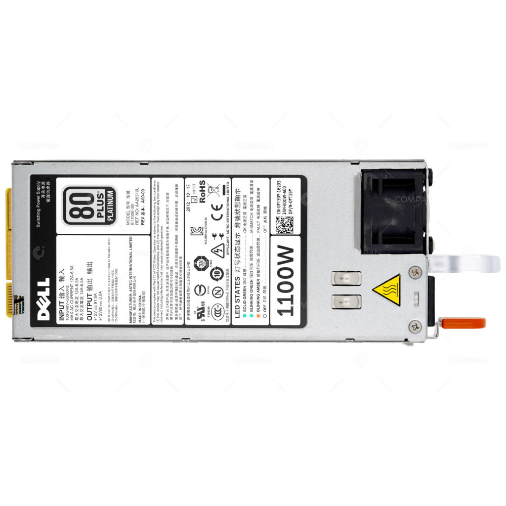 YT39Y DELL 1100W POWER SUPPLY 80 PLUS PLATINUM FOR R620 R720XD R820 T620