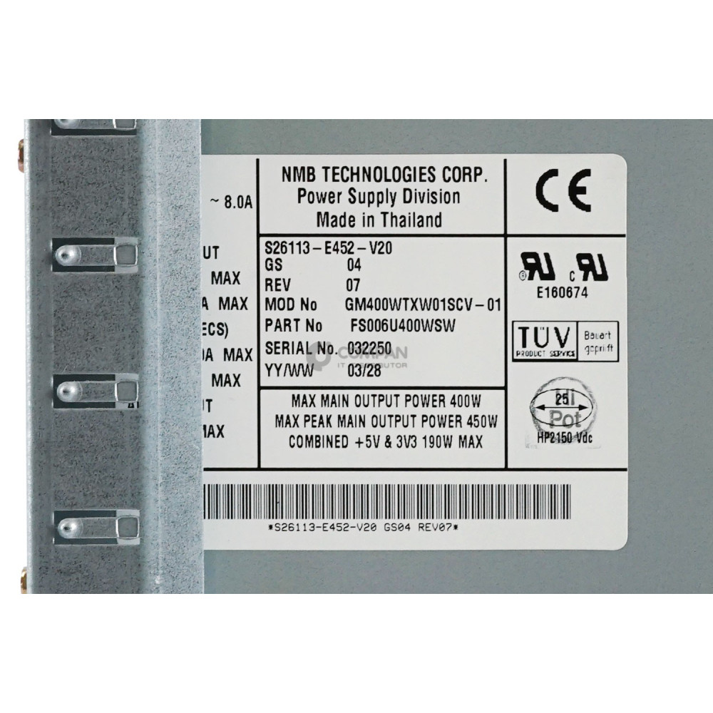 S26113-E452-V20 400W NON-HOTSWAP POWER SUPPLY FOR PRIMERGY TX200 -