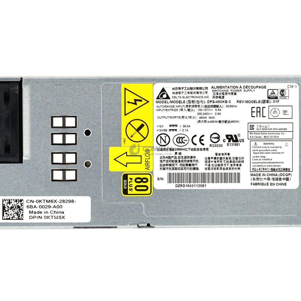 KTM6X DELL 460W 80PLUS GOLD POWER SUPPLY FOR S3048-ON/ S4048-ON 0KTM6X, DPS-460KB