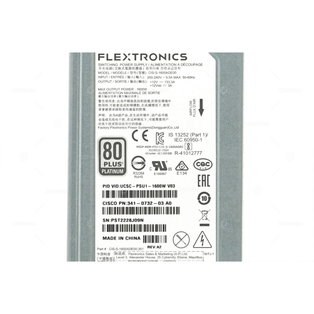 341-0732-01 CISCO 1600W AC PSU 80 PLUS PLATINUM FOR CISCO HX240C UCS C240 M4