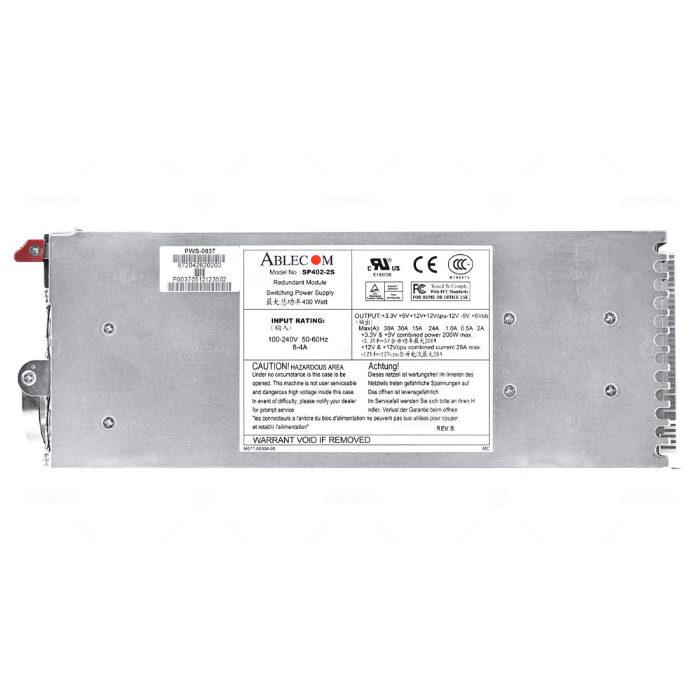 PWS-0037 SUPERMICRO 400W POWER SUPPLY SP402-2S HOT- SWAP FOR SUPERSERVER 6022L